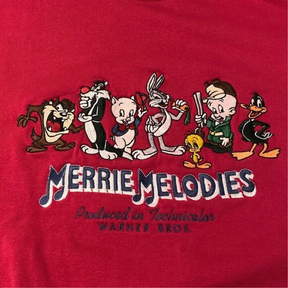 Vintage Looney Tunes Merrie Melodies XL Sweatshirt Bugs Bunny Taz Embroidered - Picture 2 of 10